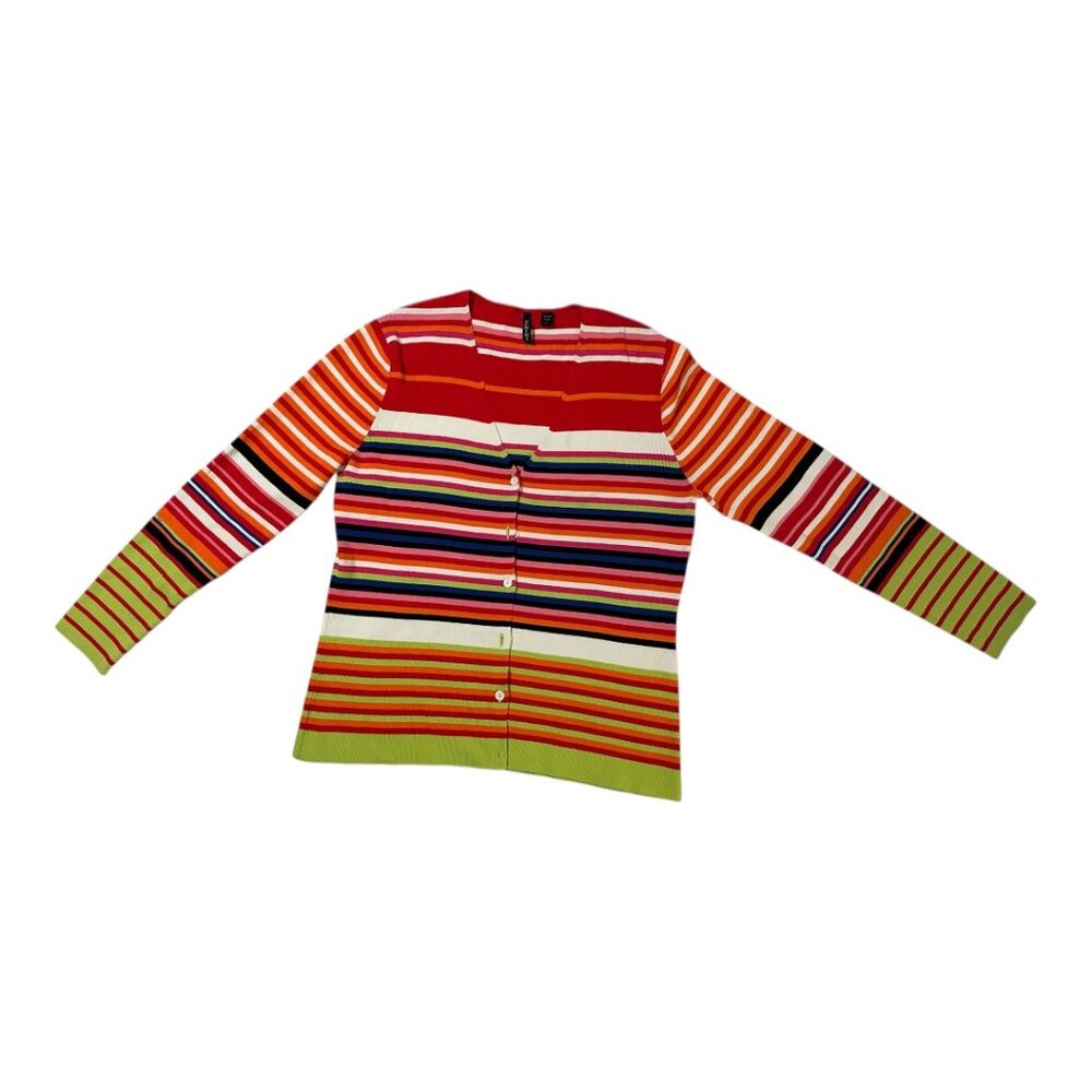 Venini Striped Button Cardigan | Size L | Colorful Retro Knit Sweater